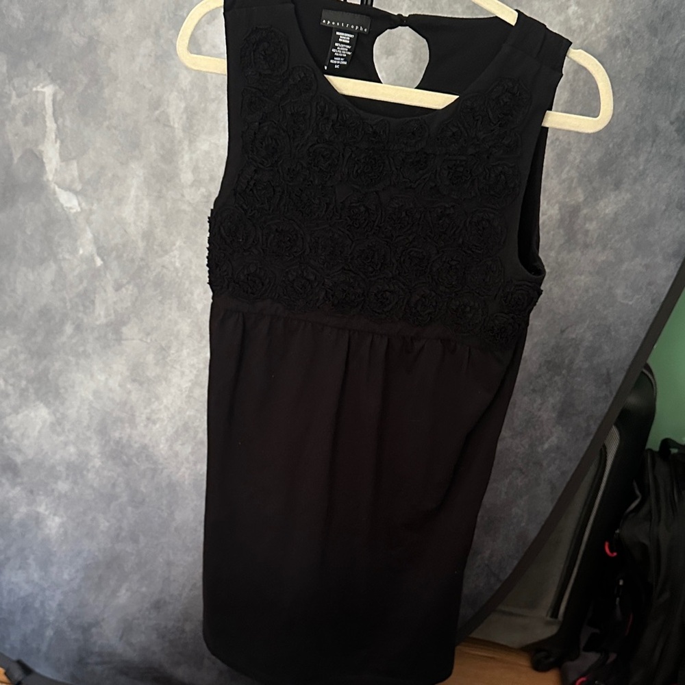Apostrophe Black Dress with Floral Accents